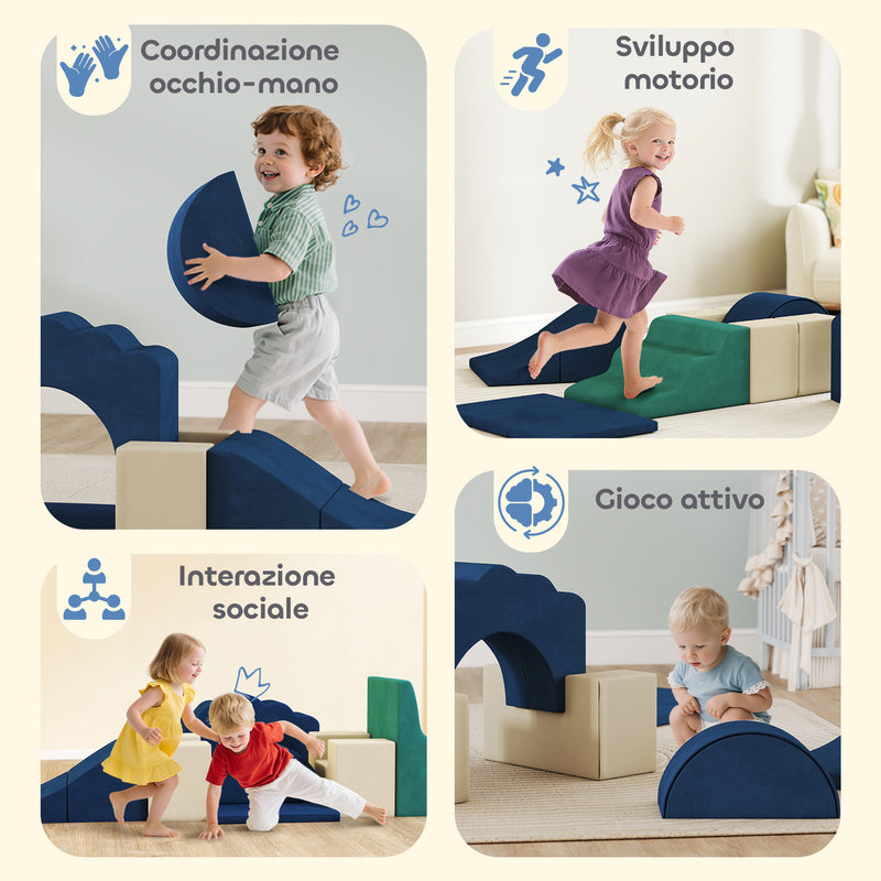 Set 7 Costruzioni Morbide per Bambini 6 mesi - 3 Anni Rivestimento in Velluto Blu   