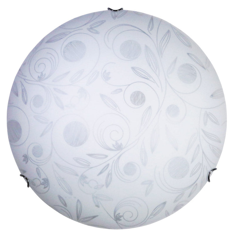 Plafoniera 2xE27 Ganci Cromo Vetro Lastra Bianco Decorato Garden E-Energy Clara