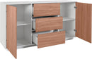 Credenza 2 Ante + 3 Cassetti 160x41,4x86 cm Bloom Bianco Lucido e Noce