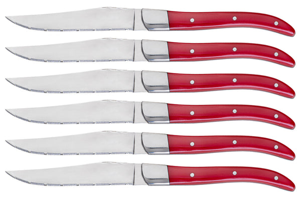 Set 6 Coltelli da Bistecca Lama Seghettata Manico in Acrilico Alì Rosso sconto