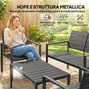 Set 4 Pezzi Salotto da Giardino con Tavolino da Caffè Divanetto 2 Posti e 2 Sedie in HDPE e Metallo Nero      
