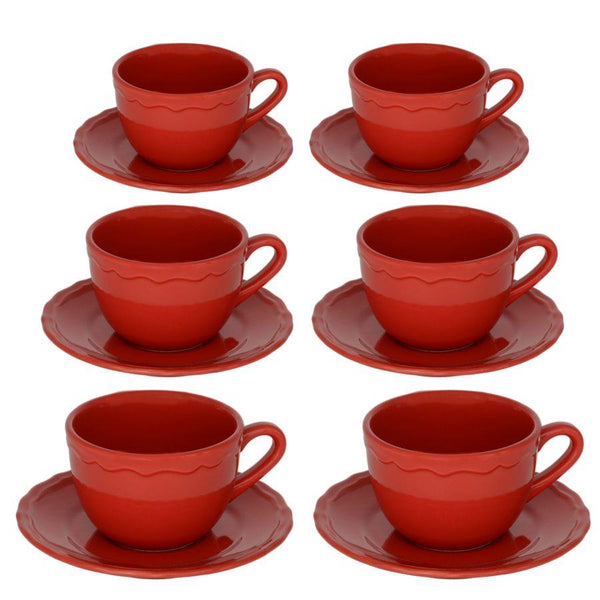 sconto Set 6 Tazze da The con Piattino Ø9,5xh7 cm in Gres Porcellanato Juliet Rosso