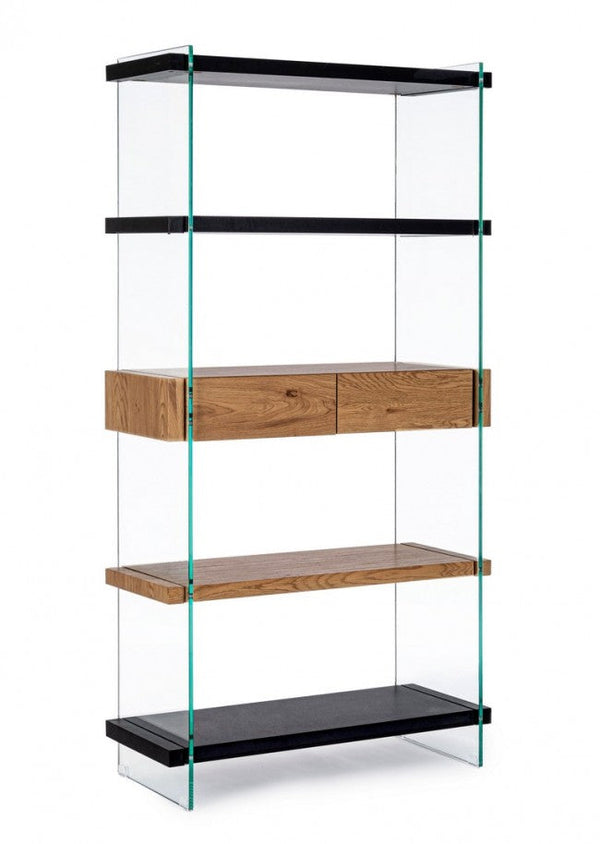 sconto Libreria 4 Ripiani 2 Cassetti 90x39x180h cm Line Wood Nero