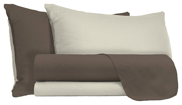 prezzo Set Lenzuola Sopra Sotto e Federe Doubleface Marrone\/Panna