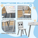 Set Tavolino e 2 Sedie per Bambini Panda in MDF e Legno di Pino Grigio   