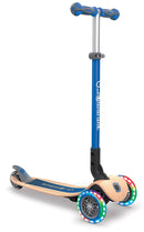 Monopattino 3 Ruote a LED Pieghevole 3 Altezze Max 50 Kg Globber Primo Foldable Wood Blu