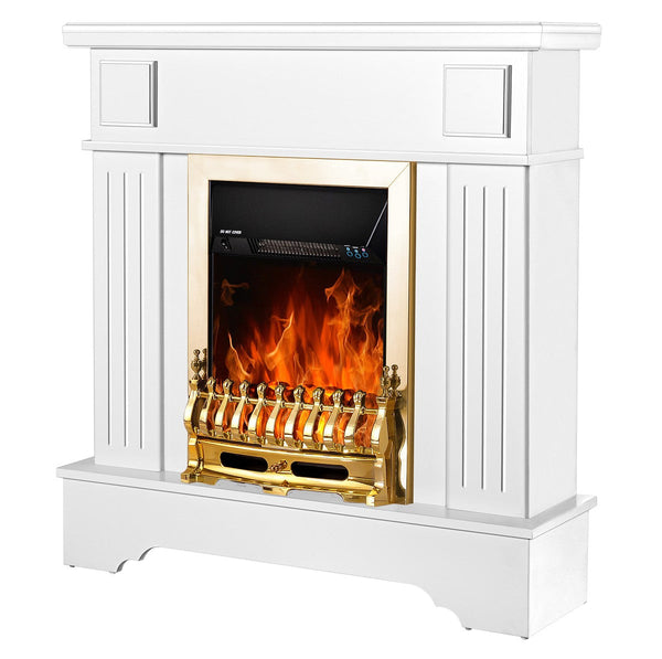 sconto Camino Elettrico da Pavimento 109,2x103,4x30 cm Effetto Fiamma 2000W Marina Extra & Galileo Gold Bianco