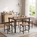 Set Pranzo con Tavolo Allungabile 160x70x78 cm e 6 Sgabelli per 4-6 Persone in Pannello Truciolare e Acciaio Nero e Noce      