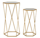 Set 2 Tavolini Esagonal Ø50 cm e Ø40 cm in Ferro e MDF Oro
