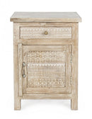 Comodino 1 Anta 1 Cassetto con Vetrora in Legno