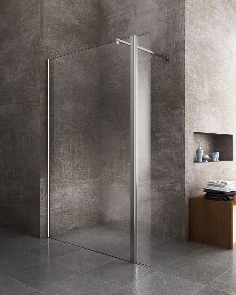 Parete Doccia Walk-In con Antina in Cristallo Trasparente 8mm H200 Varie Misure