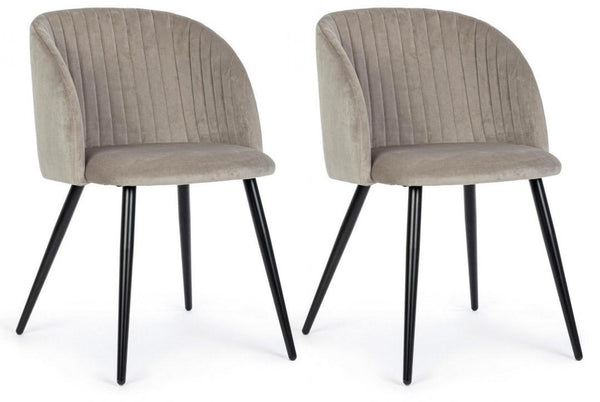 acquista Set 2 Sedie 53x57x81,5 cm in Poliestere Effetto Velluto Tortora