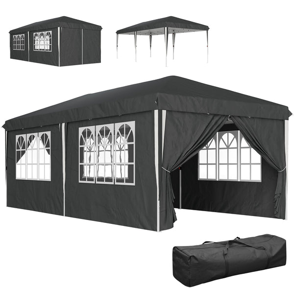 sconto Gazebo da Giardino 596x300x270 cm per 12-18 Persone in Metallo e Tessuto Oxford Grigio