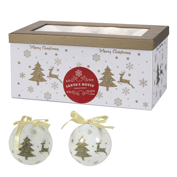 acquista Set 14 Palle di Natale Ø7,5 cm in Polyfoam con Box Renne e Albero Oro