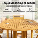 Set 7 Pezzi da Pranzo con Tavolo Estensibile a Ribalta 150x90x74 cm e 6 Sedie Pieghevoli in Legno Naturale      