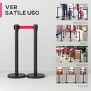 2 Colonnine Tendinastro di 2 m in Acciaio Inox Nero  Ø32x90 cm Nastro Rosso