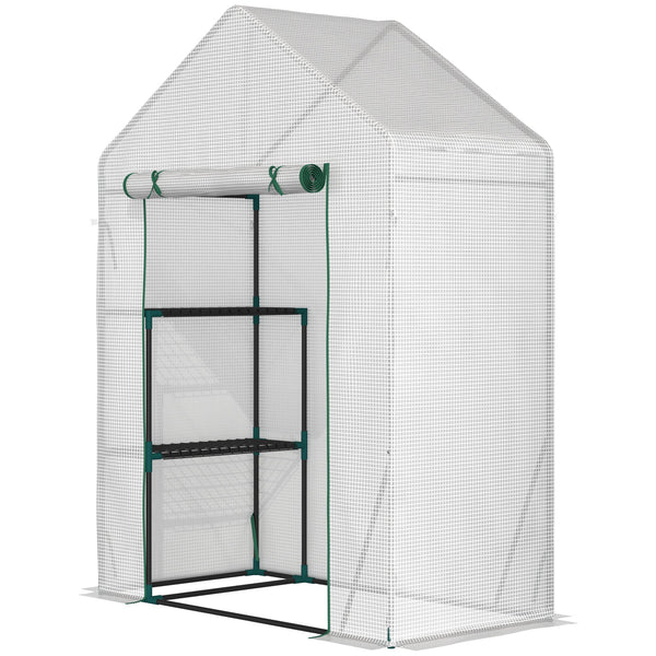 sconto Serra da Giardino 143x73x195 cm 2 Scaffali Porta Avvolgibile Bianco