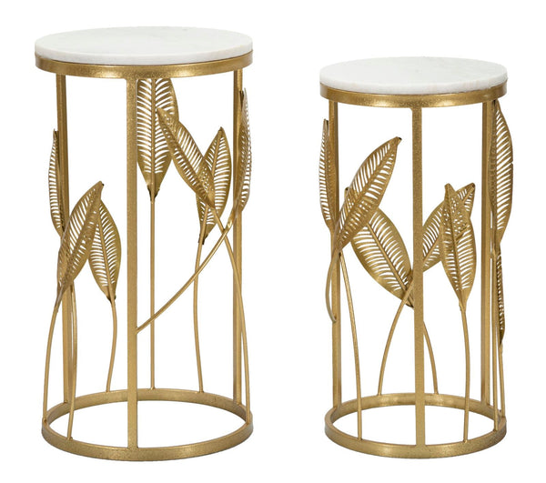 Set 2 Tavolini Leaf Ø35 cm e Ø30 cm in Ferro e MDF Oro prezzo