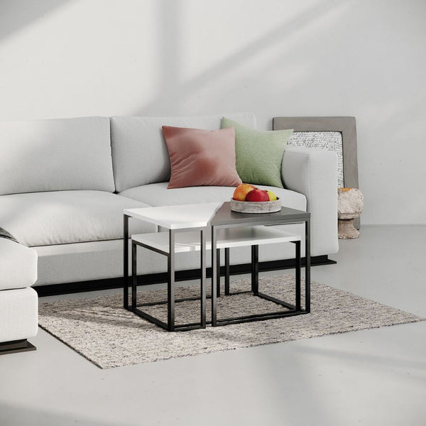 online Set 3 Tavolini Varie Misure in MDF OhLady Bianco e Antracite