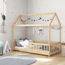 Struttura Letto per Bambini a Forma di Casetta 96x195x165 cm con Doghe e Recinzione in Legno di Pino Color Legno      