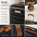 Set 6 Valigie Rigide Family 55-66-75 cm con Beauty Case e Borsone Espandibile in ABS Nero e Marrone      