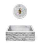 Lavello Rettangolare da Esterno 45x35 cm con Rosone Installazione a Muro in Cemento Mattone Faccia a Vista Meseta Grigio