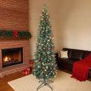 Albero di Natale Innevato 180 cm con 200 Luci LED con 42 Pigne e 42 Grappoli di Bacche Verde e Argento      