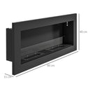Camino a Bioetanolo da Incasso 90x15x40 cm 2 Bruciatori da 0,85L in Acciaio Inox Nero 