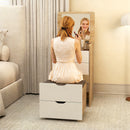 Tavolo da Trucco 3 in 1 con Specchio 50x40x78 cm Vano 2 Cassetti e Sgabello in Legno Bianco e Rovere      