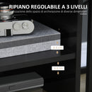 Mobile Porta Stampante 60x50x65,5 cm a Rotelle con Armadietto e 3 Ripiani Aperti in Legno Nero      