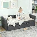 Letto Singolo con Secondo Letto Estraibile 205x181x70 cm Rivestimento in Tessuto e Braccioli Grigio Scuro      