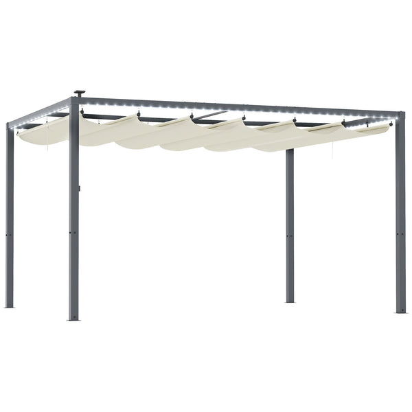 online Gazebo Pergola da Giardino 400x300x230 cm Tetto Retrattile con Luci LED e Fori di Drenaggio Bianco Crema