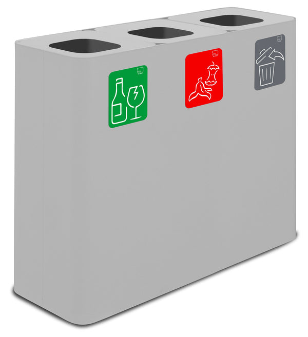 Pattumiera Sistema di Raccolta Rifiuti 90x30xh80 cm In Acciaio Verniciato 3 Scomparti Bianco acquista