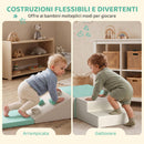 Set di 4 Costruzioni Morbide per Bambini 1-3 Anni 80x80x20 cm in Pelle PU ed EPE Verde Chiaro e Beige      