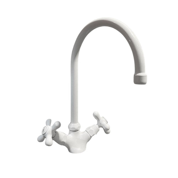 Rubinetto Cucina Miscelatore Doppio Comando Lavello Canna Tonda in Ottone Paini Monaco Bianco sconto