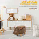 Pouf Poggiapiedi a Forma di Bufalo 62x35x36 cm in Tessuto Effetto Pelle Scamosciata Marrone