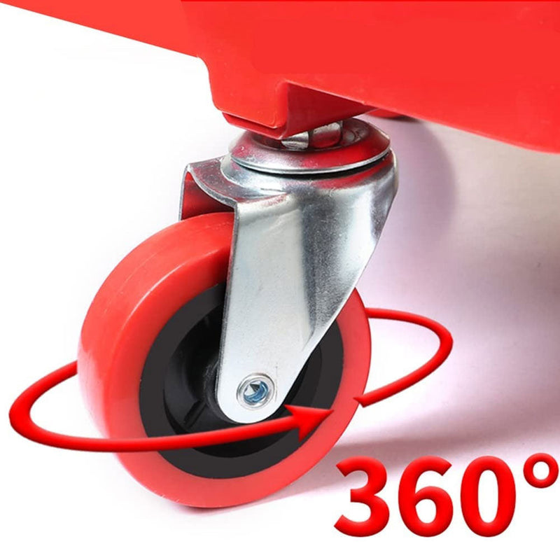 Sgabello Da Officina Stakmann Con Seduta Imbottita Rossa E Porta Attrezzi – Ruote 360°, Altezza Regolabile 38-51 Cm, Carico Max 136 Kg