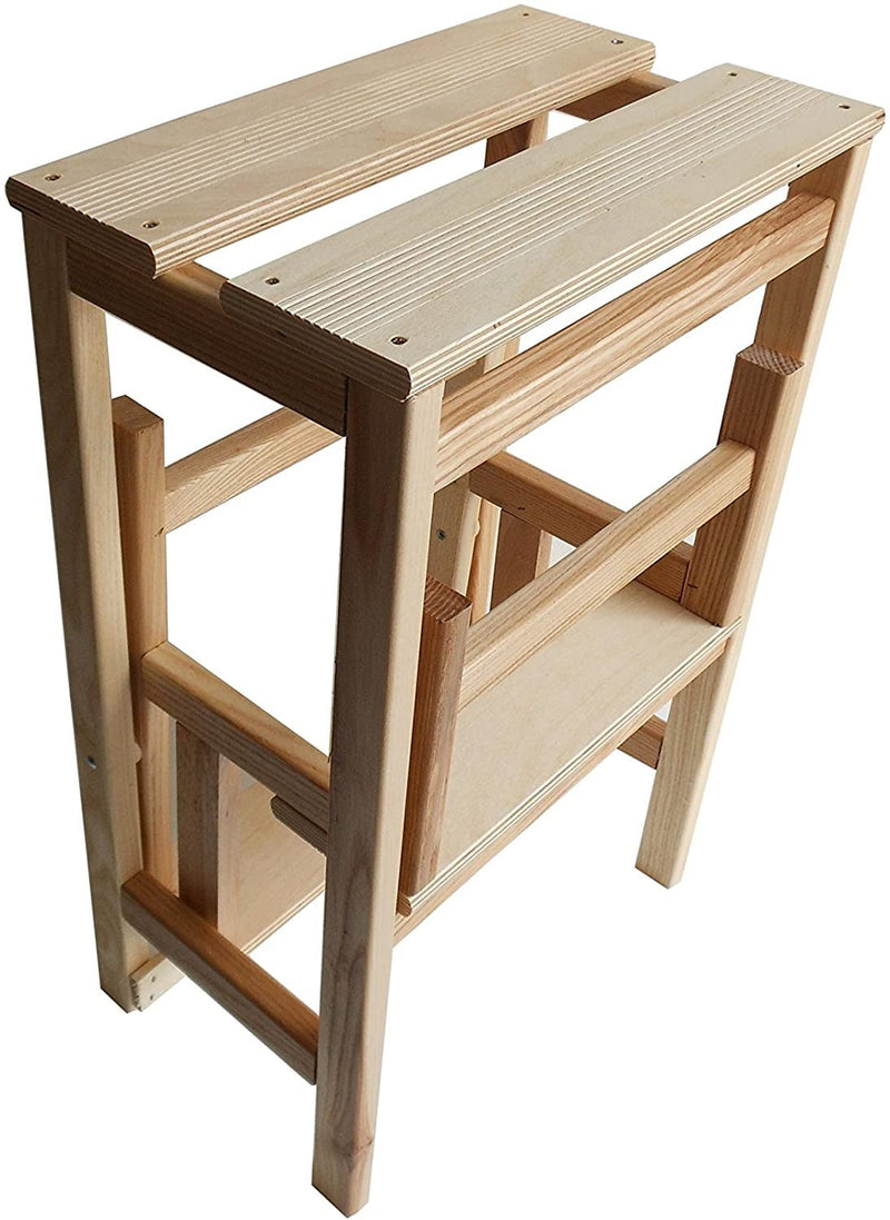 Sgabello scala ripieghevole a ribalta 37x23xh60 cm 3 gradini in legno
