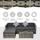 Set Salotto da Giardino Divano 3 Posti Pouf e Tavolino in Rattan Grigio