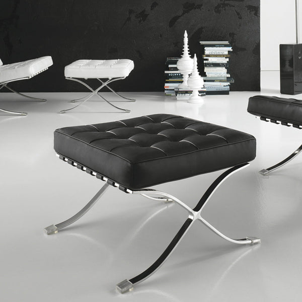 acquista Pouf Barcelona in Acciaio Cromato Rivestimento in Similpelle Nero