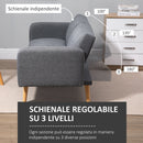 Divano Letto 2 Posti 173x75x73 cm in Tessuto Grigio