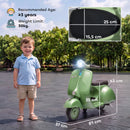 Moto Elettrica per Bambini 3+ Anni Licenza Piaggio Vespa 7,2 V 81x37x63 cm con Rotelle Rimovibili 3-5 km/h Max 30 kg in PP Verde      