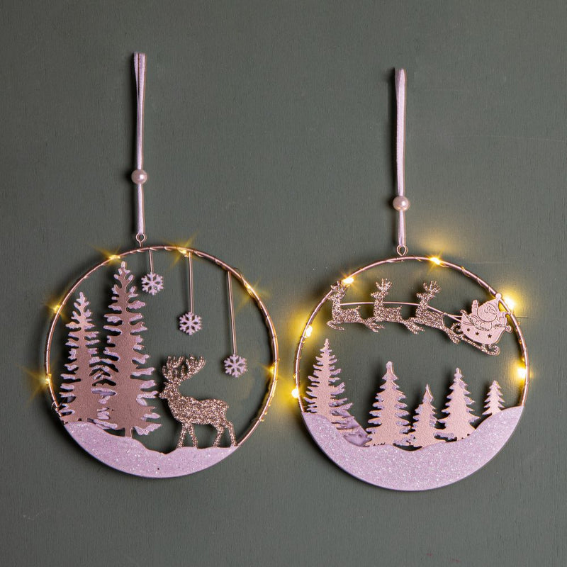 Set 6 Coroncine Decorative con Led Ø 16,5 cm in Legno e Plastica