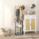 Appendiabiti da Terra 2 Ganci e 2 Ripiani 46x28,5x153,5 cm Legno e Nero 