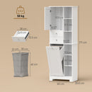 Armadietto da Bagno 60x28,8 x 171 cm conCesto Biancheria Inclinabile in MDF e Tessuto Bianco      