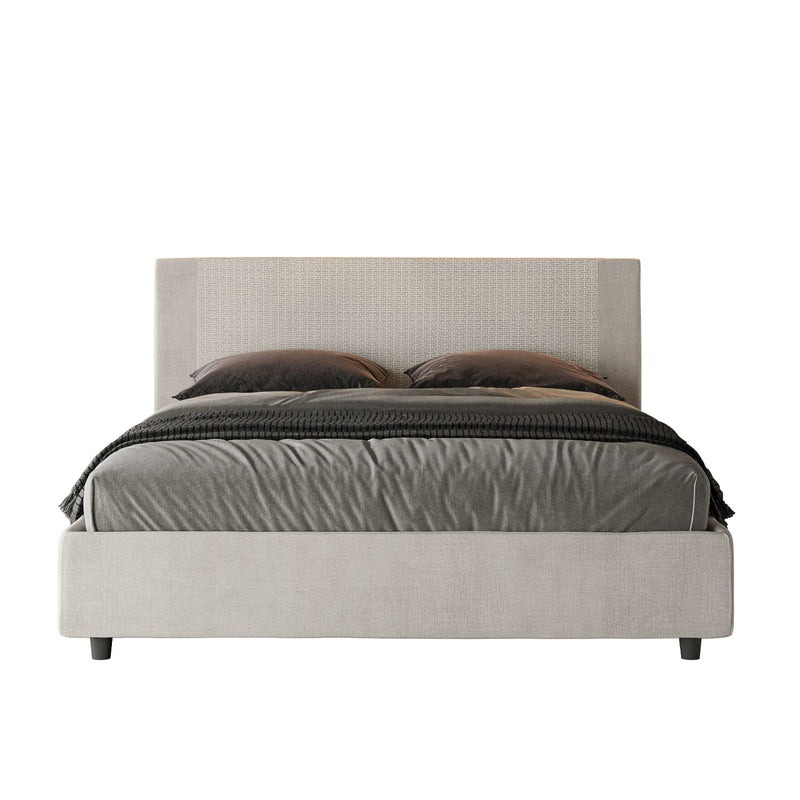 Letto Matrimoniale con Testata e Alzata Comoda Imbottito in Tessuto Labirinto Rosal Bianco Varie Misure