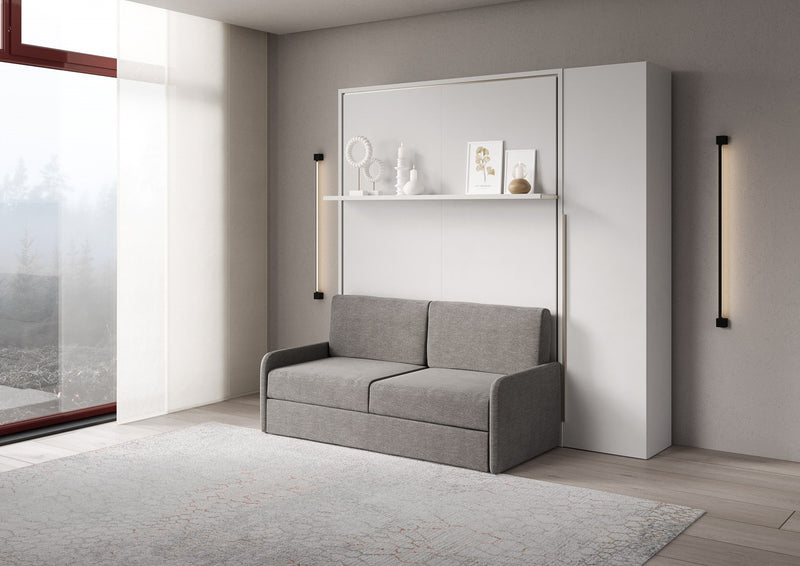 Letto Matrimoniale A Scomparsa 160 Versia Con Divano Mensola E Armadio 1 Anta Dx Bianco      
