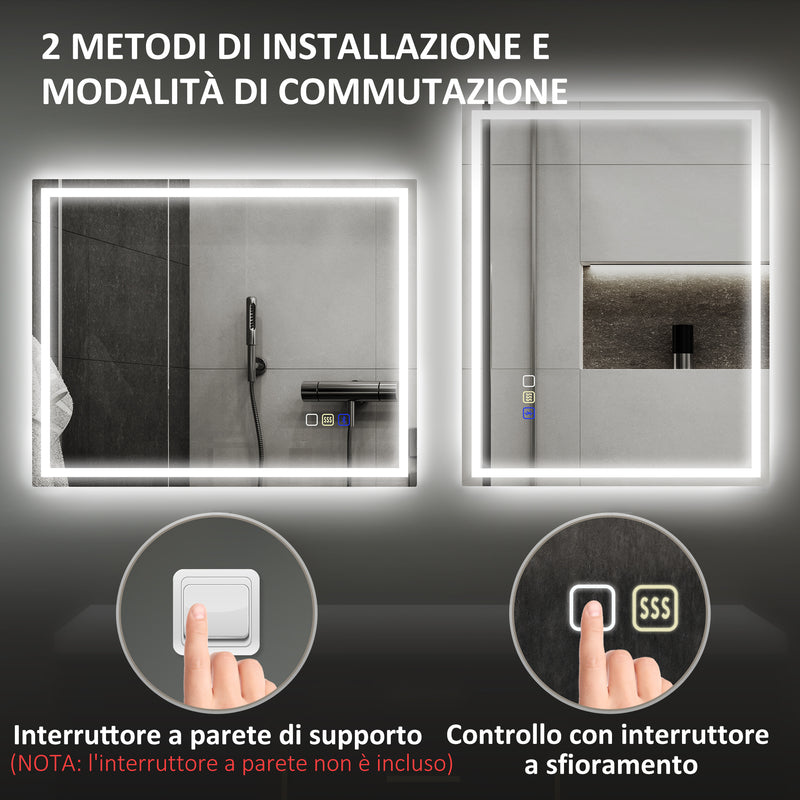Specchio Bagno LED 80cm Rotondo - Antiappannamento, Bluetooth, 3 Luci Dimmerabili, IP44, Vetro Temperato - Foto 2