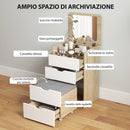 Tavolo da Trucco 3 in 1 con Specchio 50x40x78 cm Vano 2 Cassetti e Sgabello in Legno Bianco e Rovere      