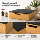 Portacapsule e Cialde 31,5x30x10 cm con Cassetto Estraibile in Bambù e Vetro Temperato Effetto Marmo Nero      